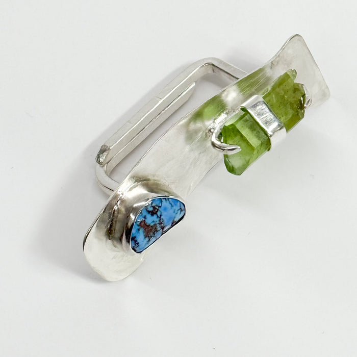 Two Finger Ring w/ Peridot and Turquoise