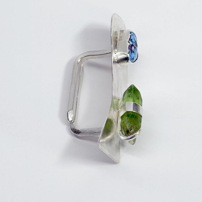 Two Finger Ring w/ Peridot and Turquoise