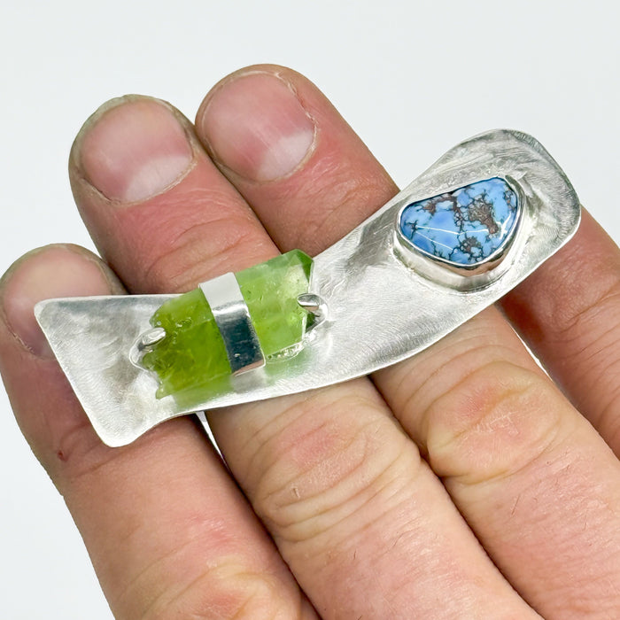 Two Finger Ring w/ Peridot and Turquoise