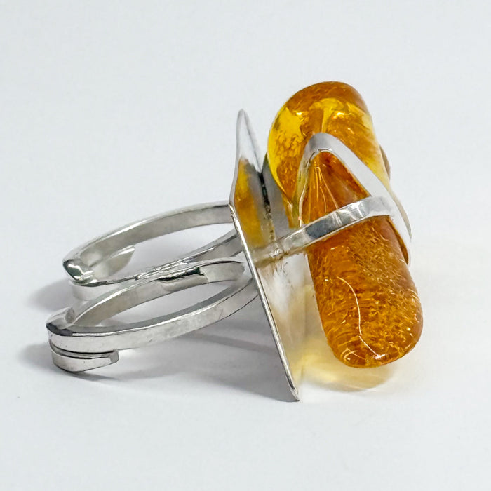 Two Finger Ring w/ Raw Amber