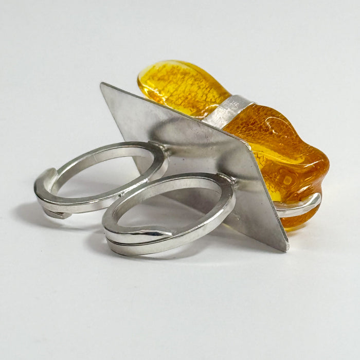 Two Finger Ring w/ Raw Amber
