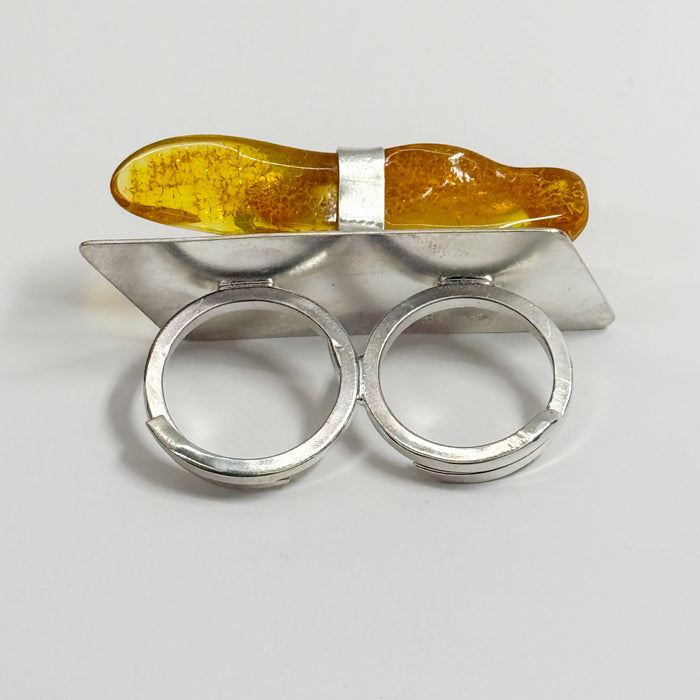 Two Finger Ring w/ Raw Amber