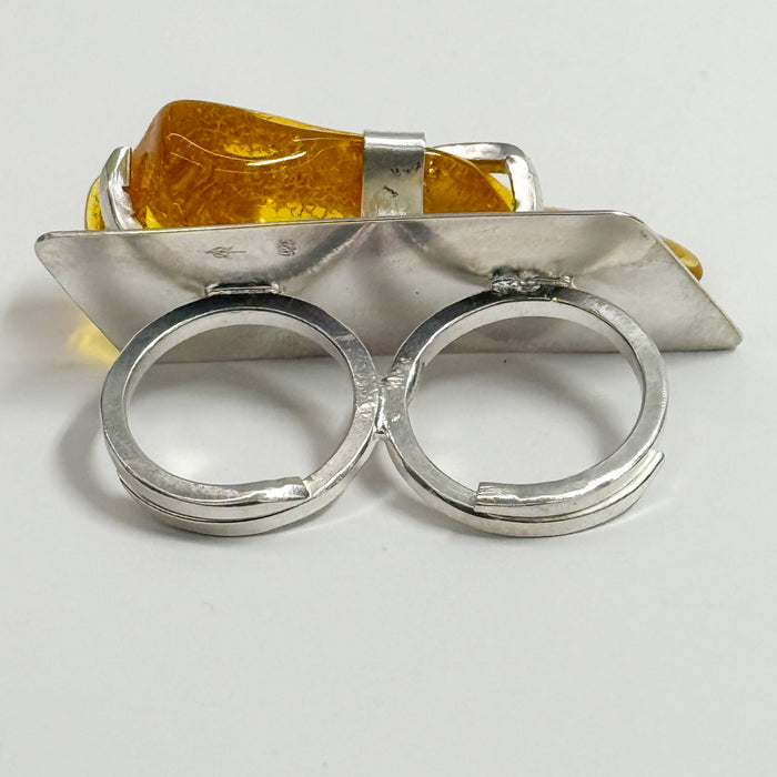 Two Finger Ring w/ Raw Amber