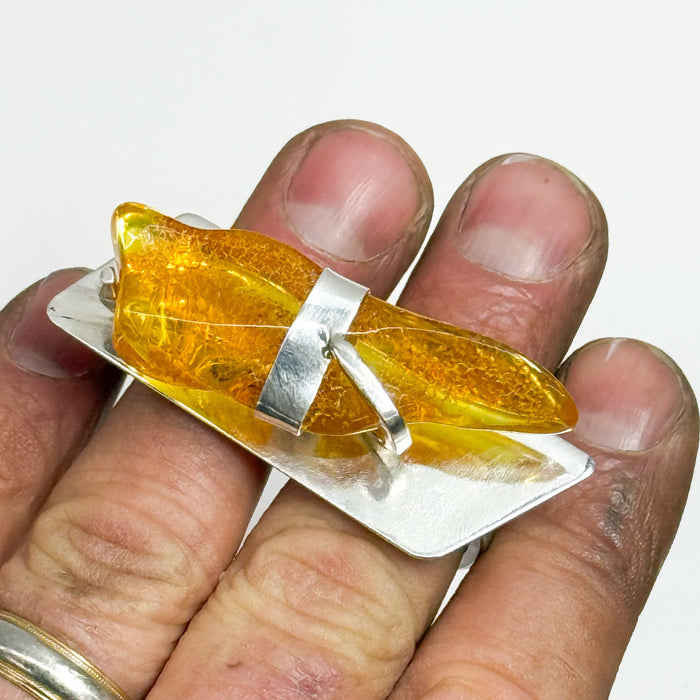 Two Finger Ring w/ Raw Amber